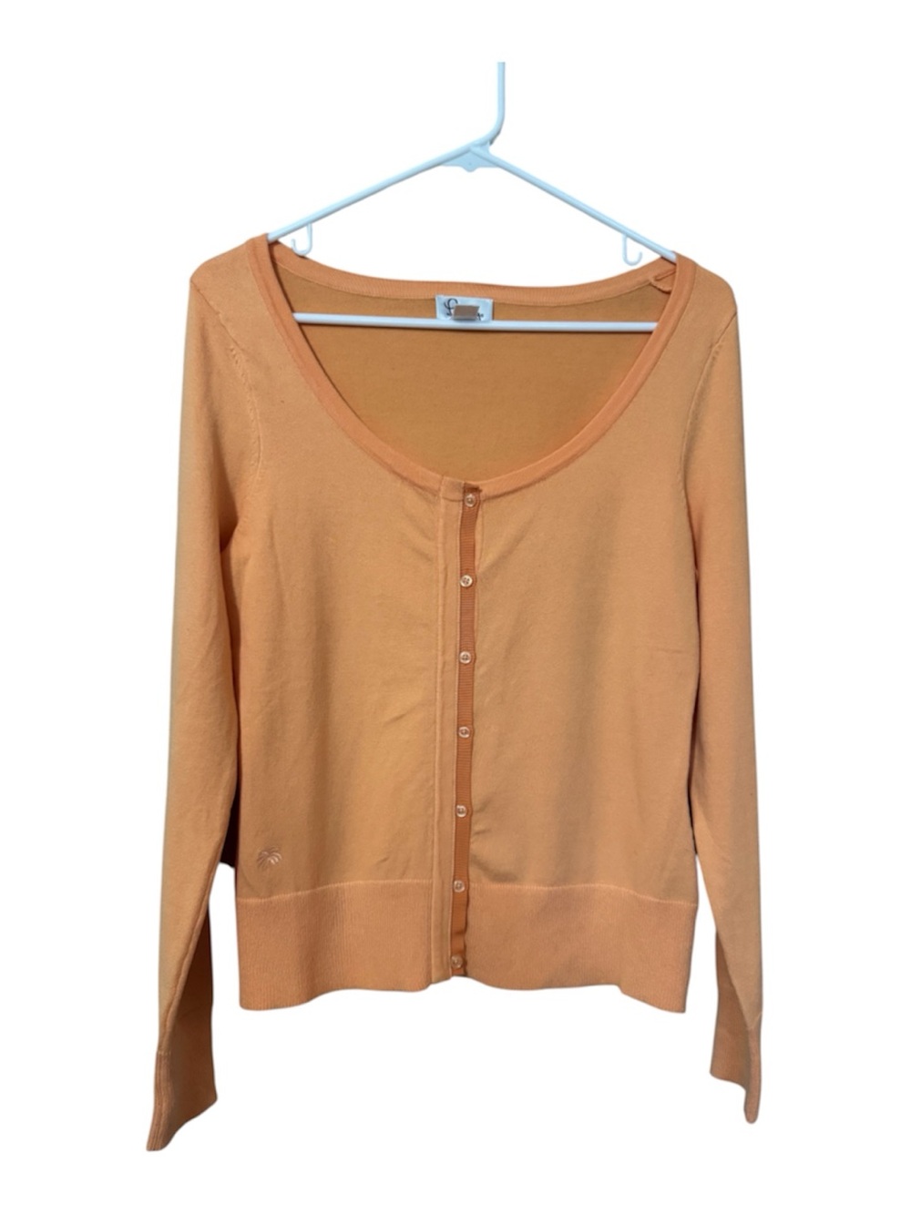 Lilly Pulitzer Orange Scoop Neck Button Front Cardigan Sweater Palm Tree XS